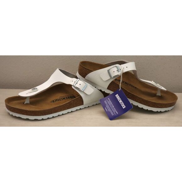 Birkenstock Women's Sz 8 White Leather Gizeh Birko-Flor Sandals - Picture 13 of 13